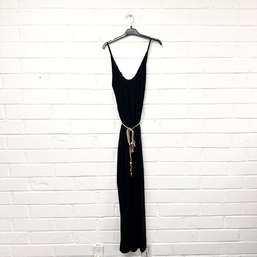 Venti6 Italian/Black L Jumpsuit spagheti strap jute tie belt w/beads Lovely New